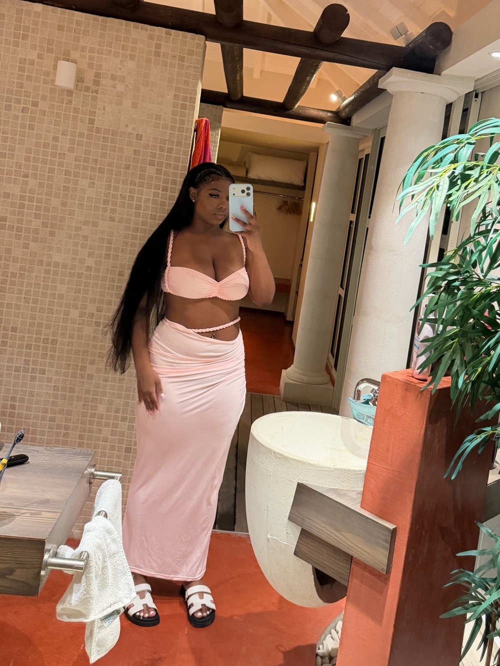 SHEIN Blush Pink Ruched Maxi Skirt Set